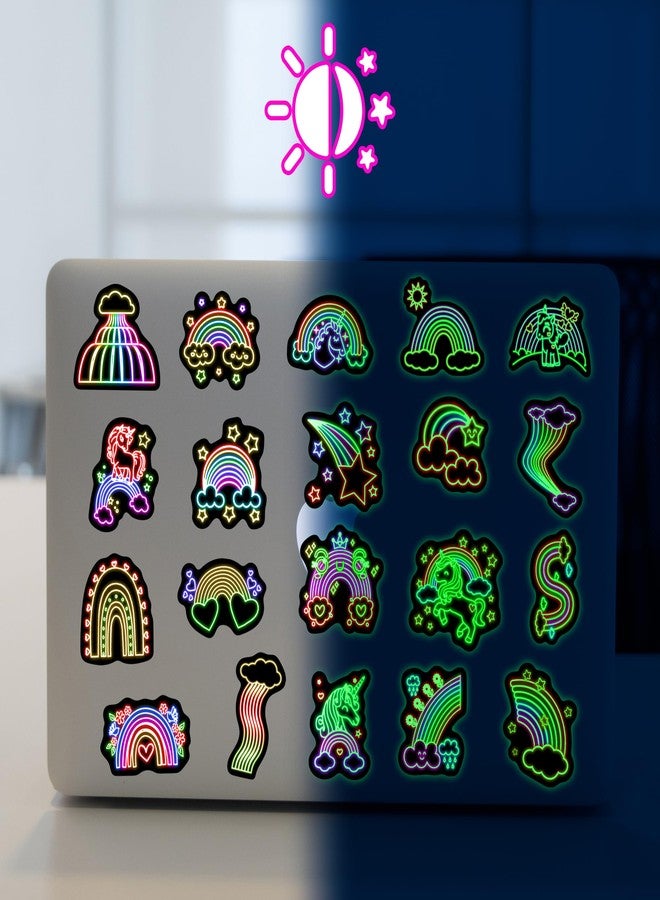 Robmoda 51 Pcs Neon Rainbow Stickers for Kids Glow in The Dark, Unicorns Sticker for Water Bottle, Vinyl Waterproof Laptop Decals for Teens Girls Boys, Students Classroom Prizes Sticker Pack - Image 4